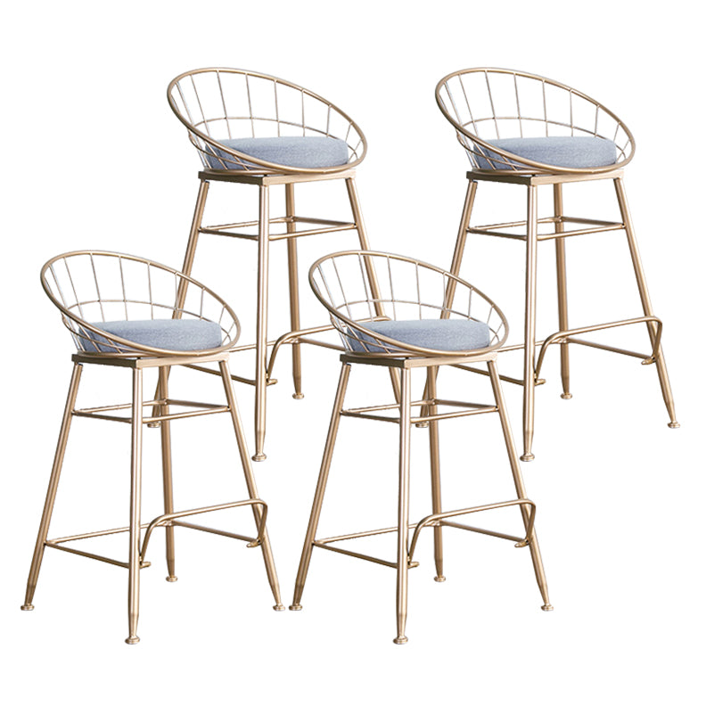 Glam Metal Bar and Counter Stool Round Low Back Stool with 4 Legs
