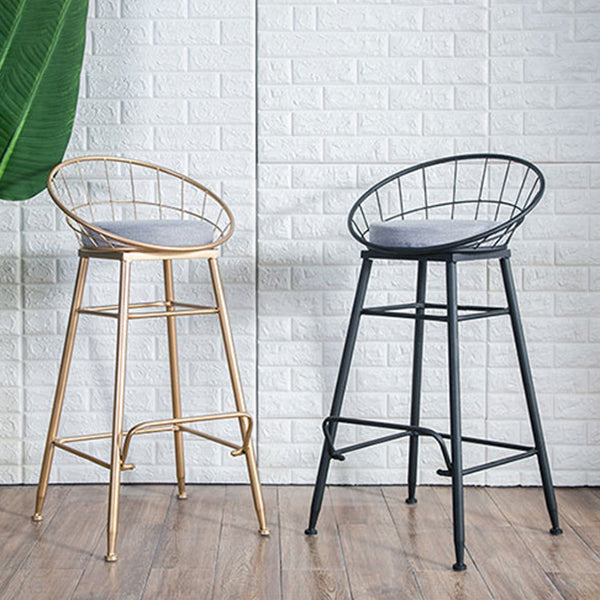 Glam Metal Bar and Counter Stool Round Low Back Stool with 4 Legs