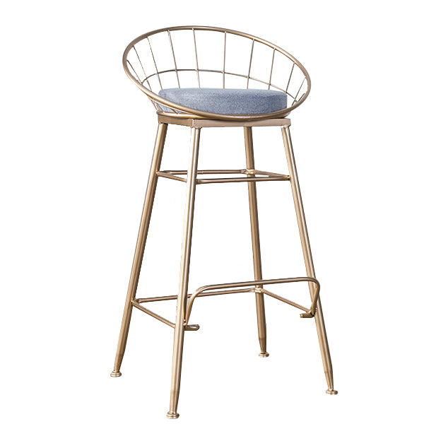 Glam Metal Bar and Counter Stool Round Low Back Stool with 4 Legs