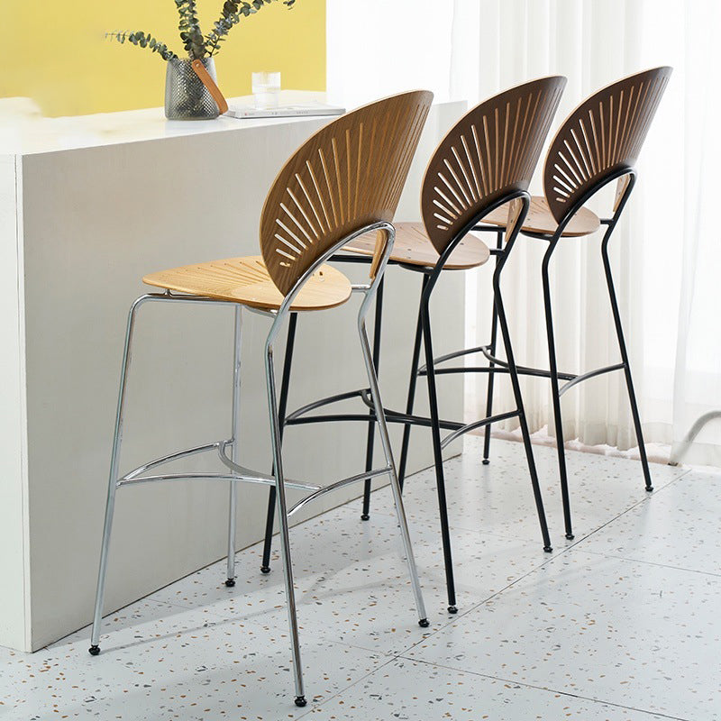 Contemporary Wood Bar and Counter Stool Low Back Stool with 4 Legs