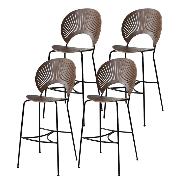 Contemporary Wood Bar and Counter Stool Low Back Stool with 4 Legs