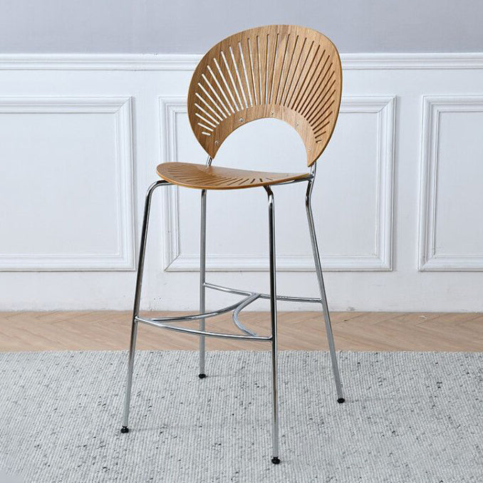 Contemporary Wood Bar and Counter Stool Low Back Stool with 4 Legs