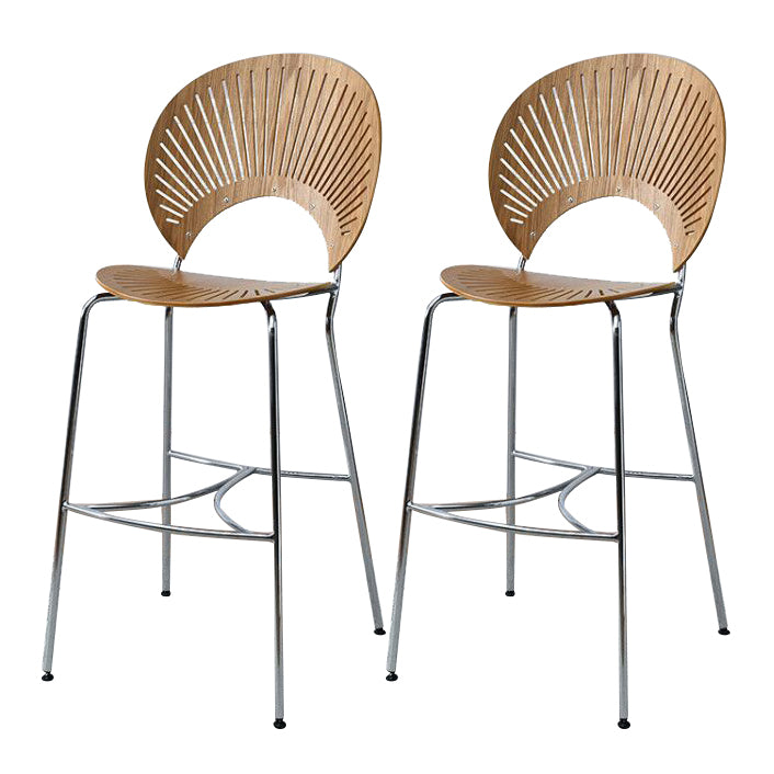 Contemporary Wood Bar and Counter Stool Low Back Stool with 4 Legs