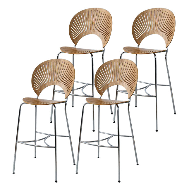 Contemporary Wood Bar and Counter Stool Low Back Stool with 4 Legs
