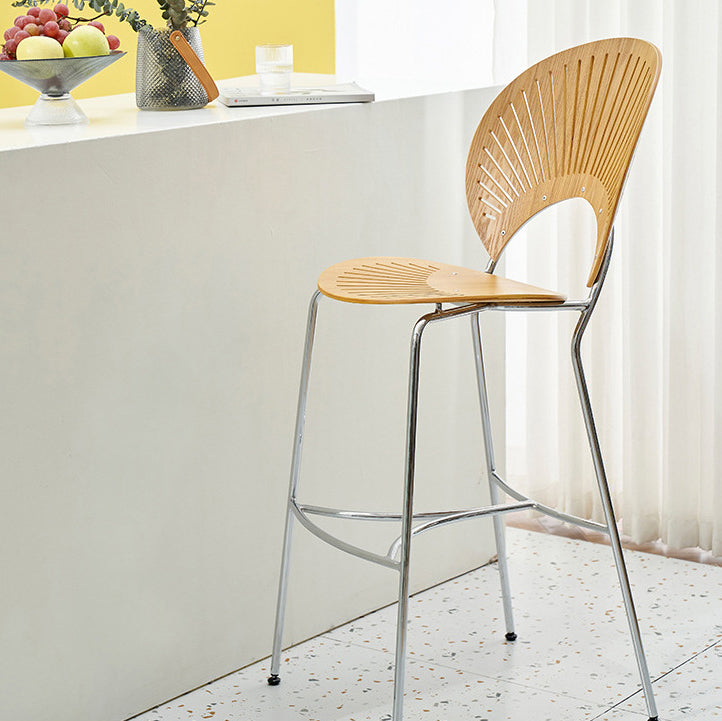 Contemporary Wood Bar and Counter Stool Low Back Stool with 4 Legs