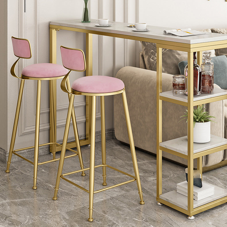 Glam Round Bar and Counter Stool Low Back Stool with 4 Gold Legs