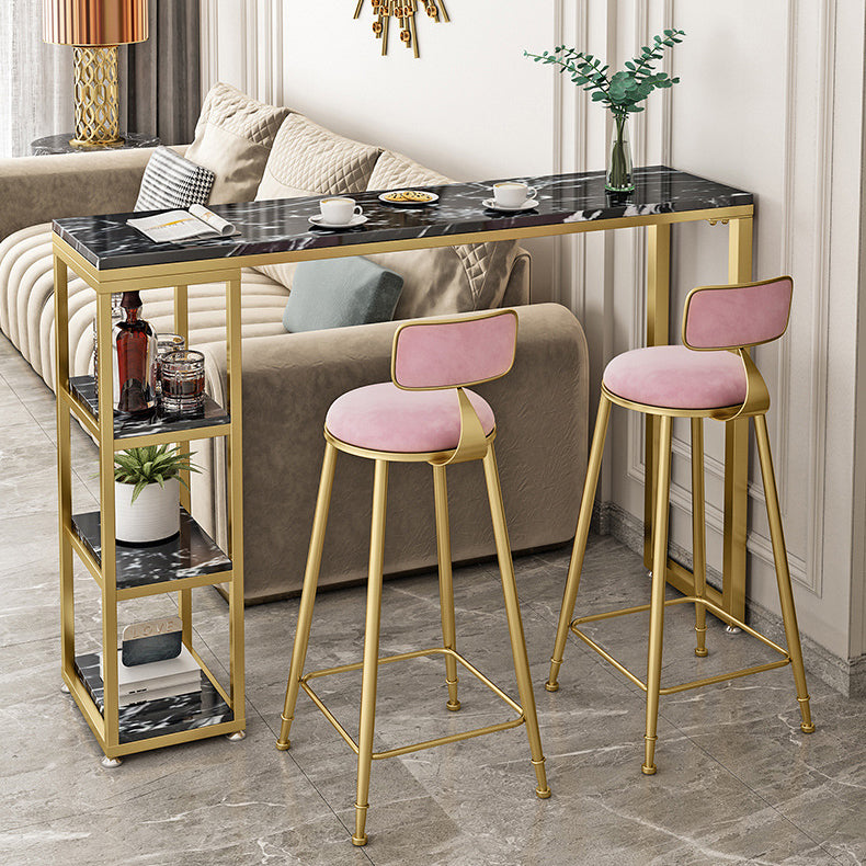 Glam Round Bar and Counter Stool Low Back Stool with 4 Gold Legs