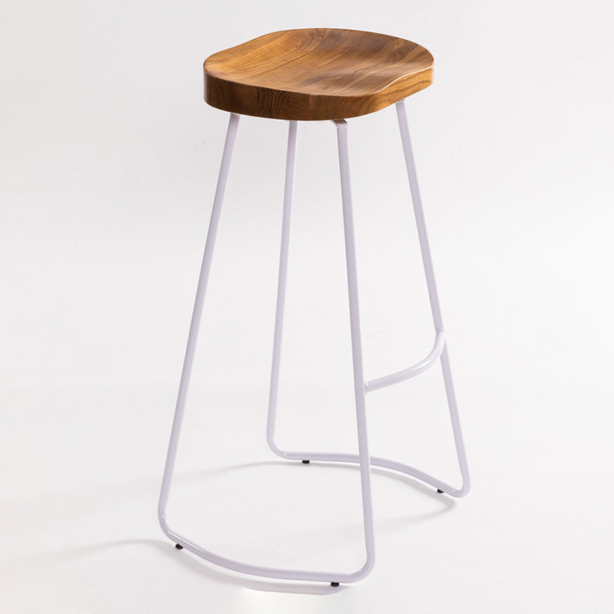 Industrial Bar and Counter Stool Solid Wood Stool with White Base