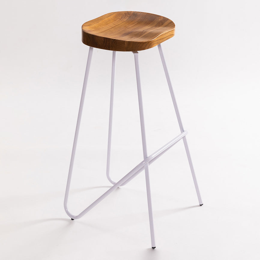 Industrial Bar and Counter Stool Solid Wood Stool with White Base