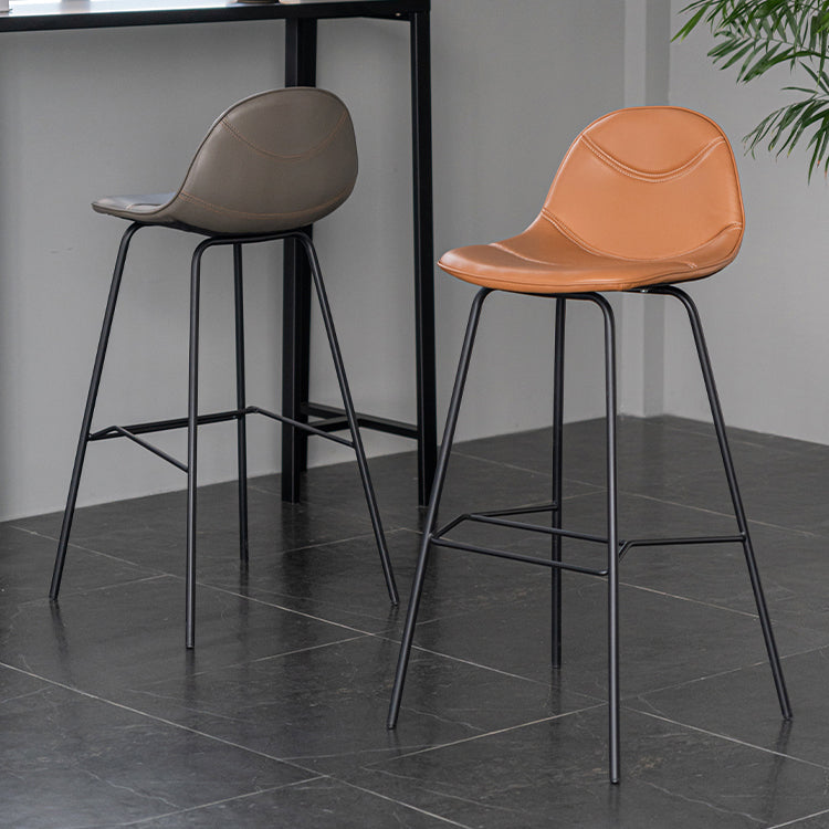 Minimalist Style Leather Counter Stool Low Back Stools with Metal Legs