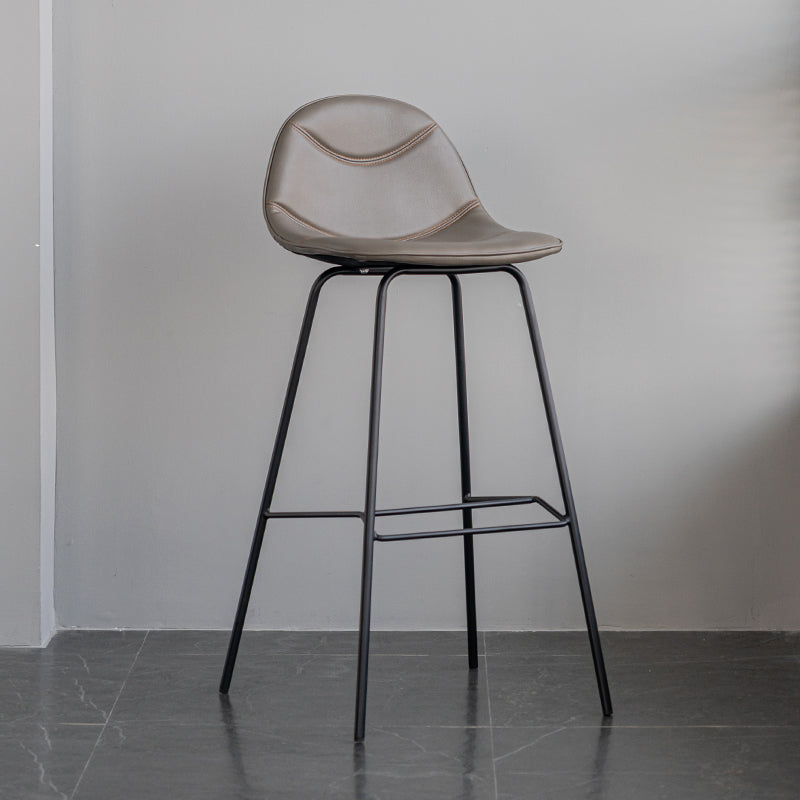 Minimalist Style Leather Counter Stool Low Back Stools with Metal Legs