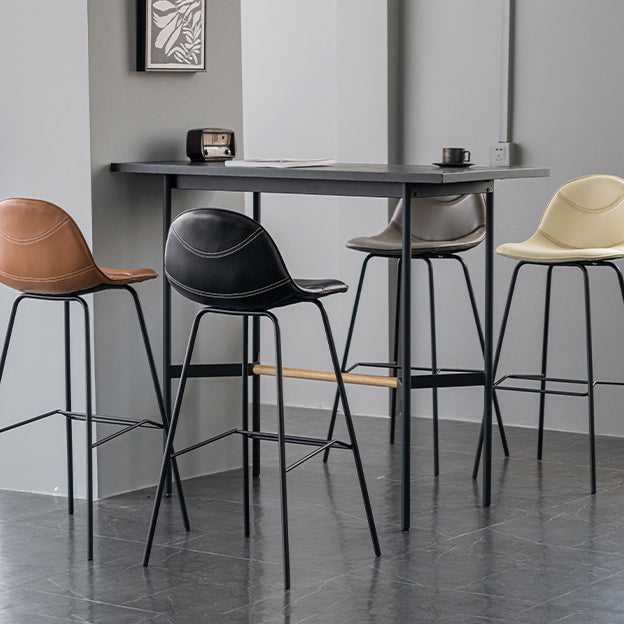Minimalist Style Leather Counter Stool Low Back Stools with Metal Legs