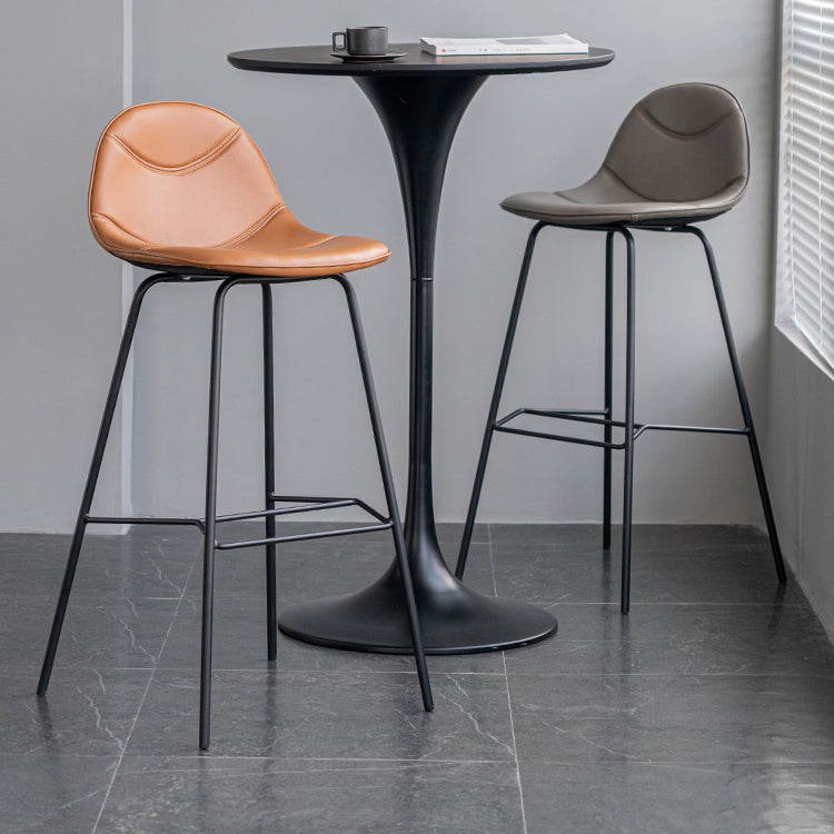 Minimalist Style Leather Counter Stool Low Back Stools with Metal Legs