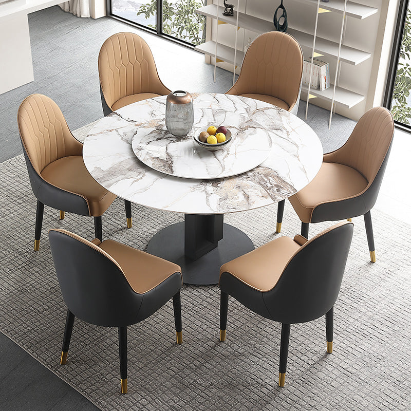 Modern Round Dinette Set 1/4/5/7 Pieces Black Dining Table Set with Sintered Stone Top