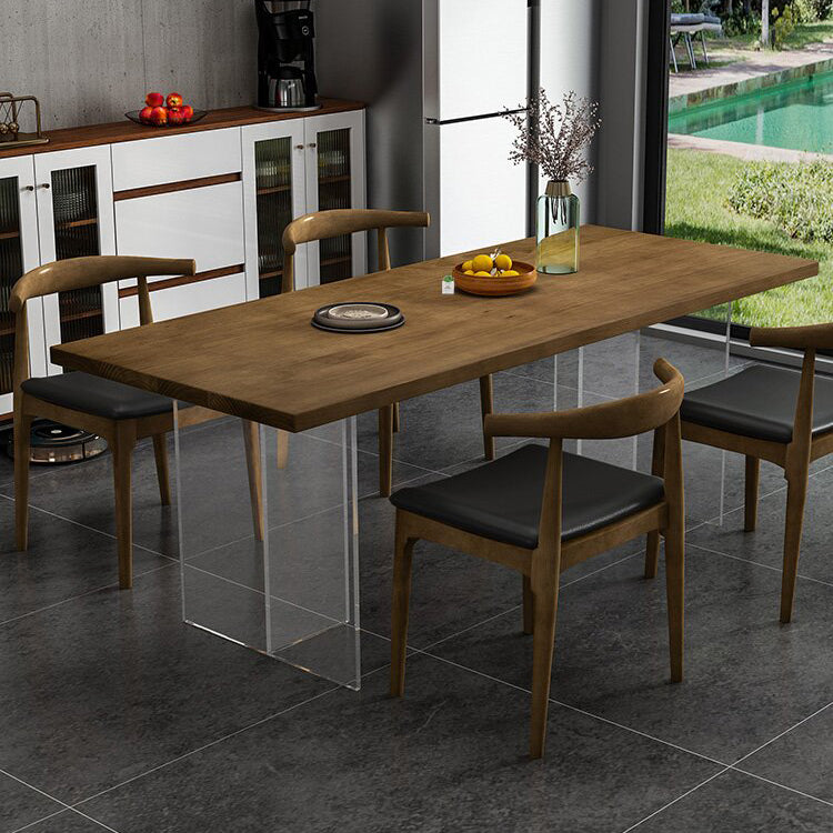 Modern Rectangle Dinette Set 1/4/5 Pieces Brown Pine Wood Dining Table Set