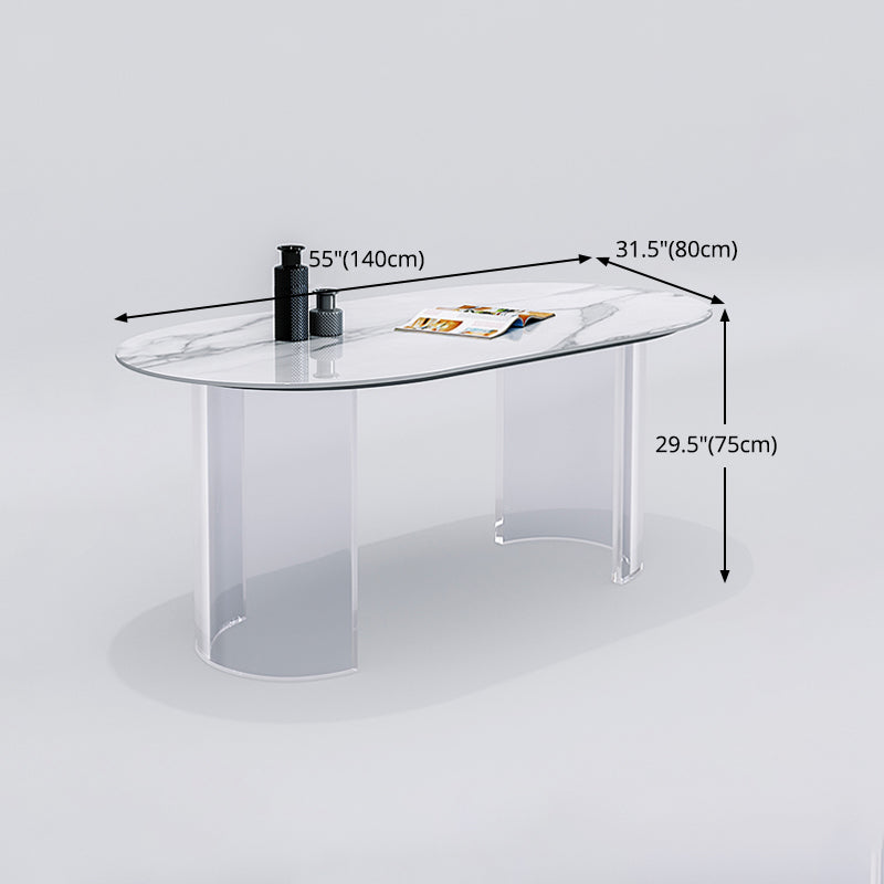 Sintered Stone Top Dining Table Modern White Table with Acrylic Double Pedestal