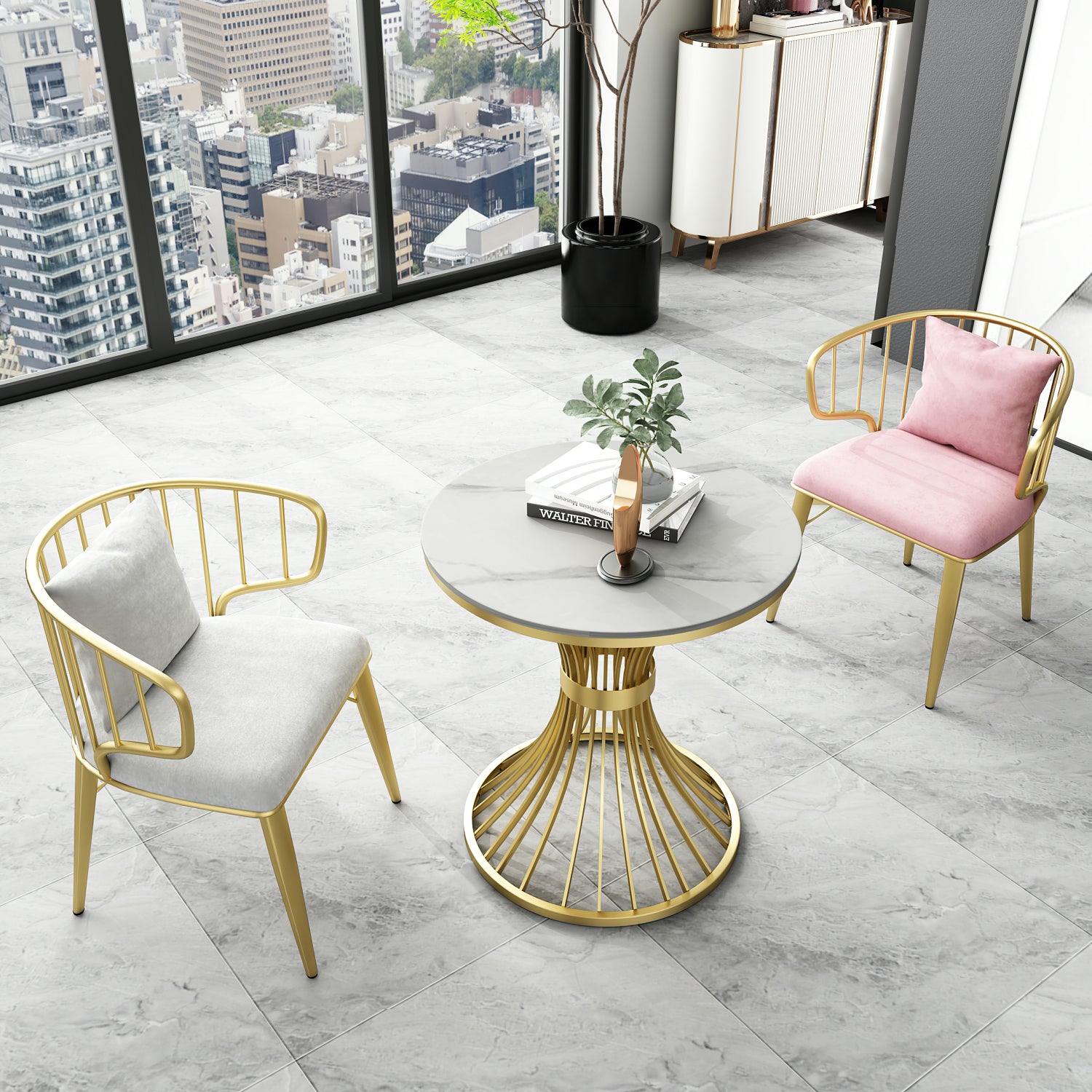 Round Luxury Dining Table White Fixed Table with Sintered Stone