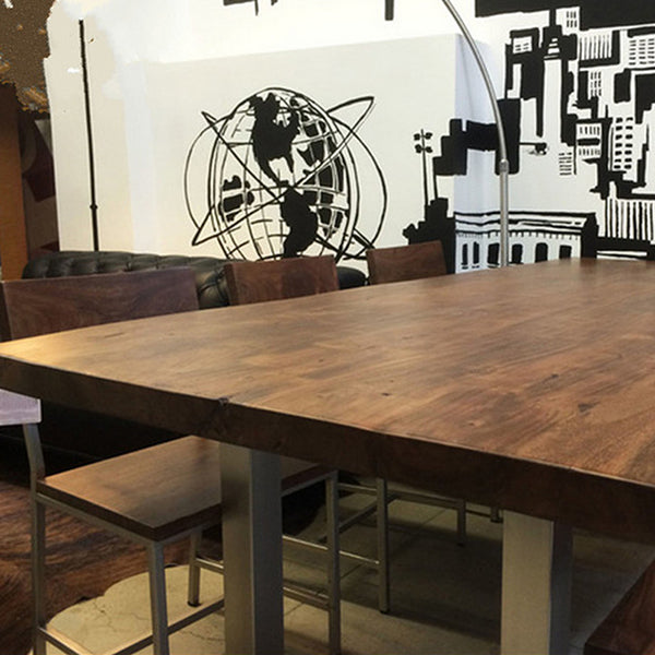 Rectangle Sled Base Industrial Table Wood Color Fixed Table with Solid Wood
