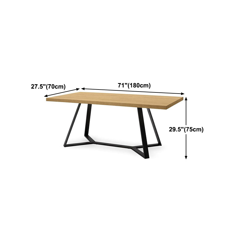 Rectangle Industrial Dining Table Trestle Base Fixed Table with Solid Wood
