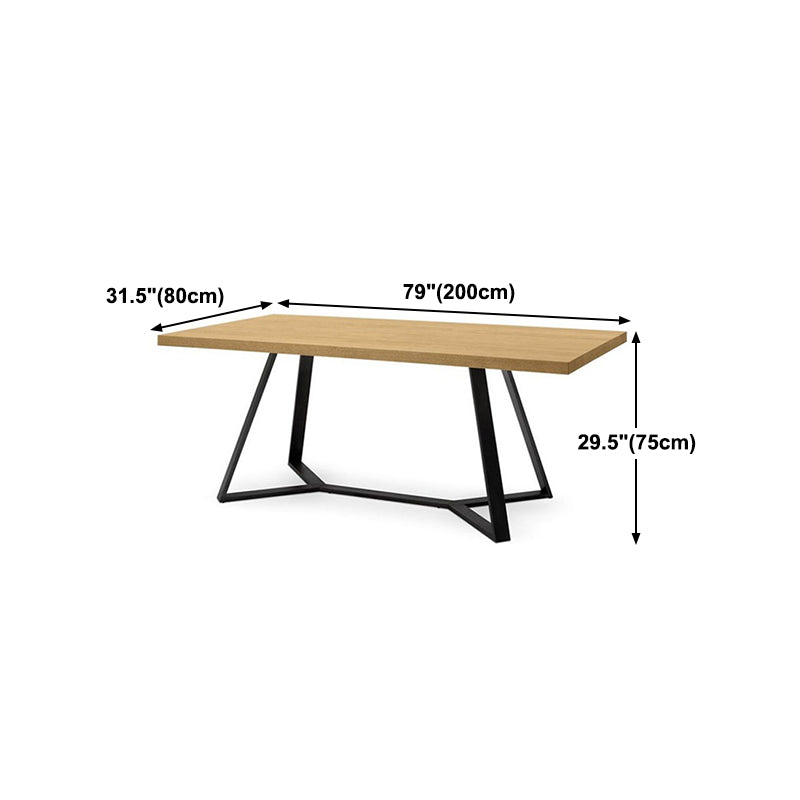 Rectangle Industrial Dining Table Trestle Base Fixed Table with Solid Wood