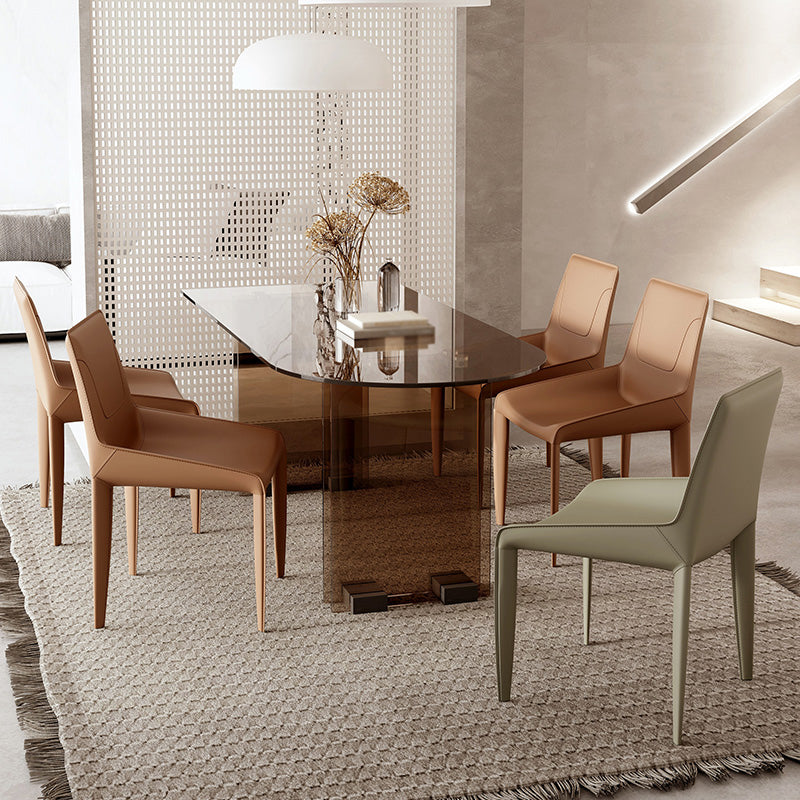 Glass Contemporary Free Form Dining Table Clear Glass Table with Double Pedestal