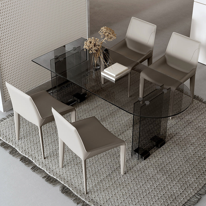 Glass Contemporary Free Form Dining Table Clear Glass Table with Double Pedestal