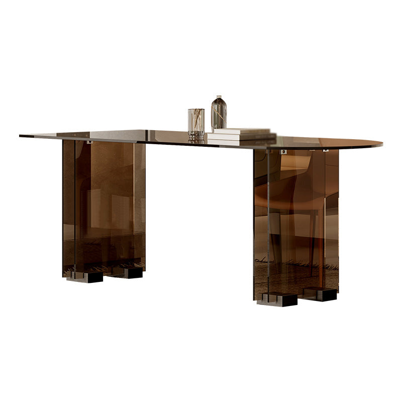 Glass Contemporary Free Form Dining Table Clear Glass Table with Double Pedestal