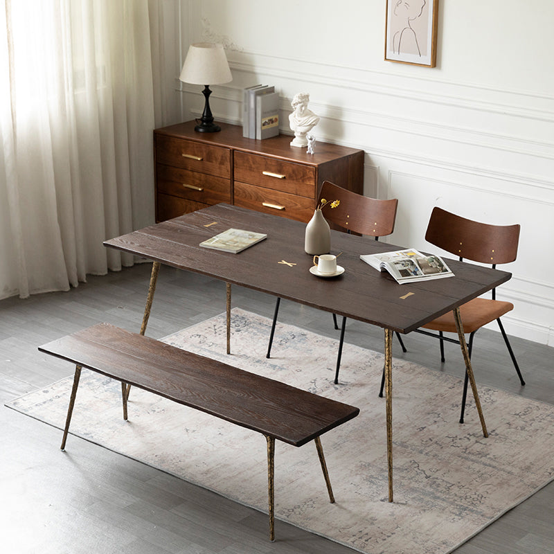 Rectangle Wood Color Dining Table Oak Solid Wood Table Luxury with 4 Legs