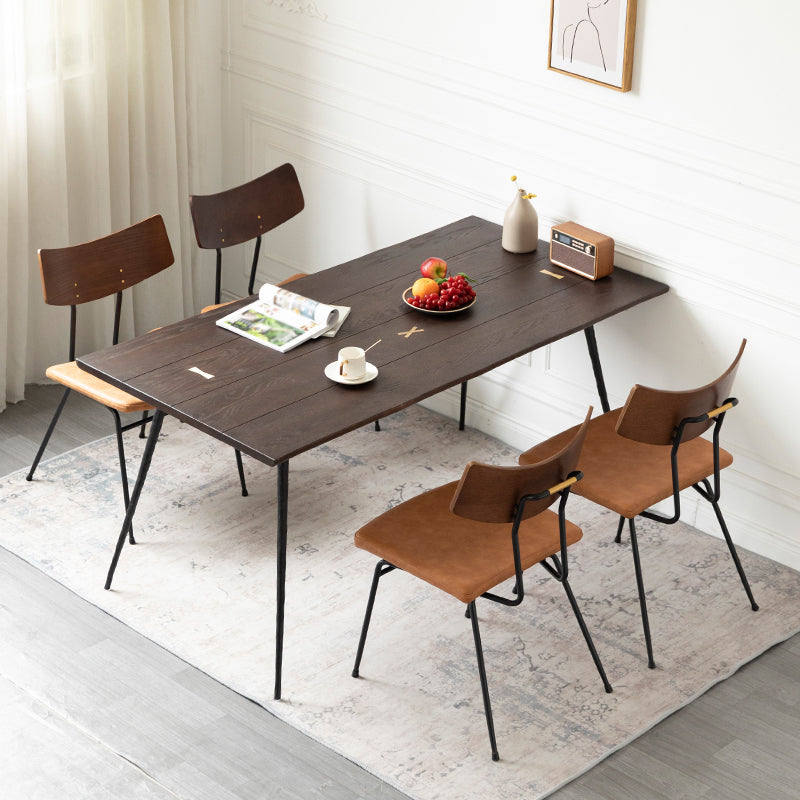 Rectangle Wood Color Dining Table Oak Solid Wood Table Luxury with 4 Legs