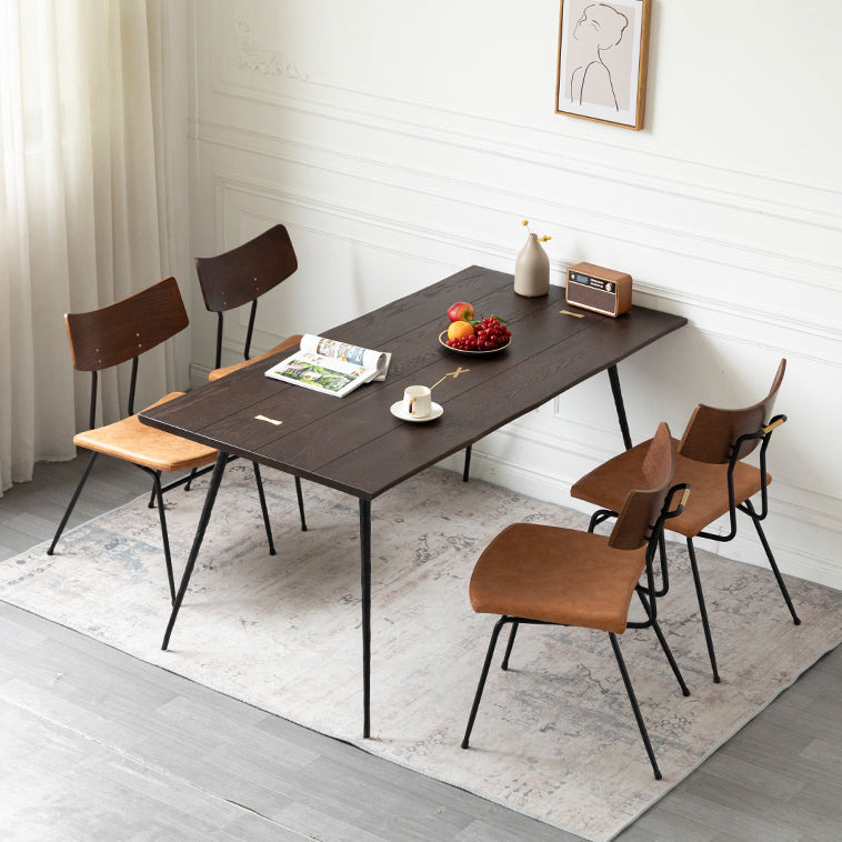 Rectangle Wood Color Dining Table Oak Solid Wood Table Luxury with 4 Legs