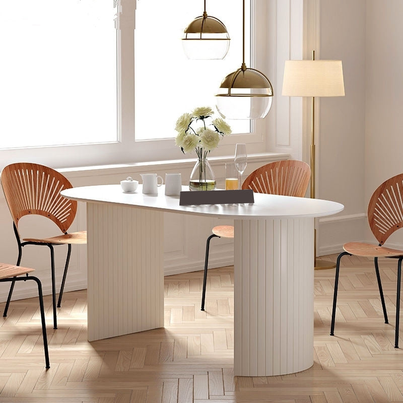 Irregular Shape Dining Table for Restaurant Solid Wood Island Table with Double Pedestal