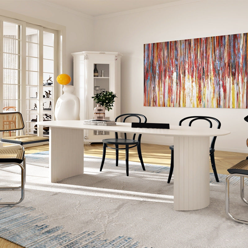 Irregular Shape Dining Table for Restaurant Solid Wood Island Table with Double Pedestal