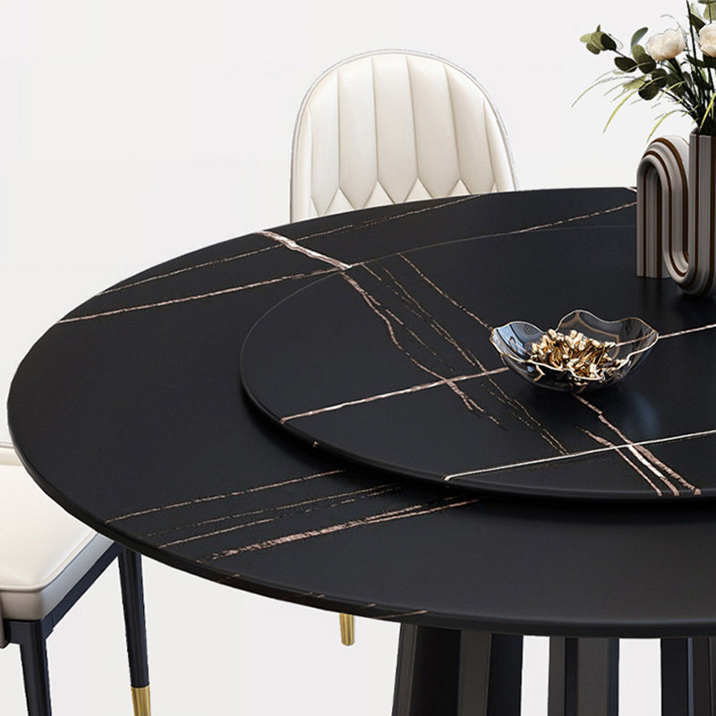 Contemporary Round Stone Table Standard Height Dining Table with Pedestal Base
