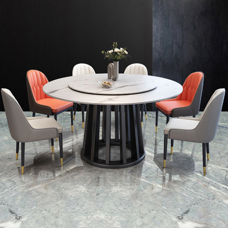 Contemporary Round Stone Table Standard Height Dining Table with Pedestal Base