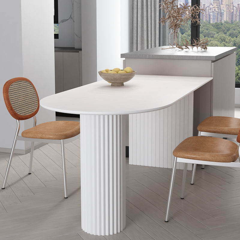 Irregular Shape White Table for Restaurant Modern Island Table with Double Pedestal