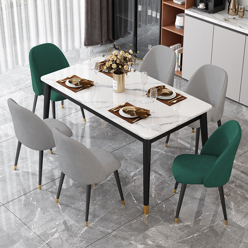 Stone Top Dining Table Rectangle Contemporary Table with 4 Black Legs