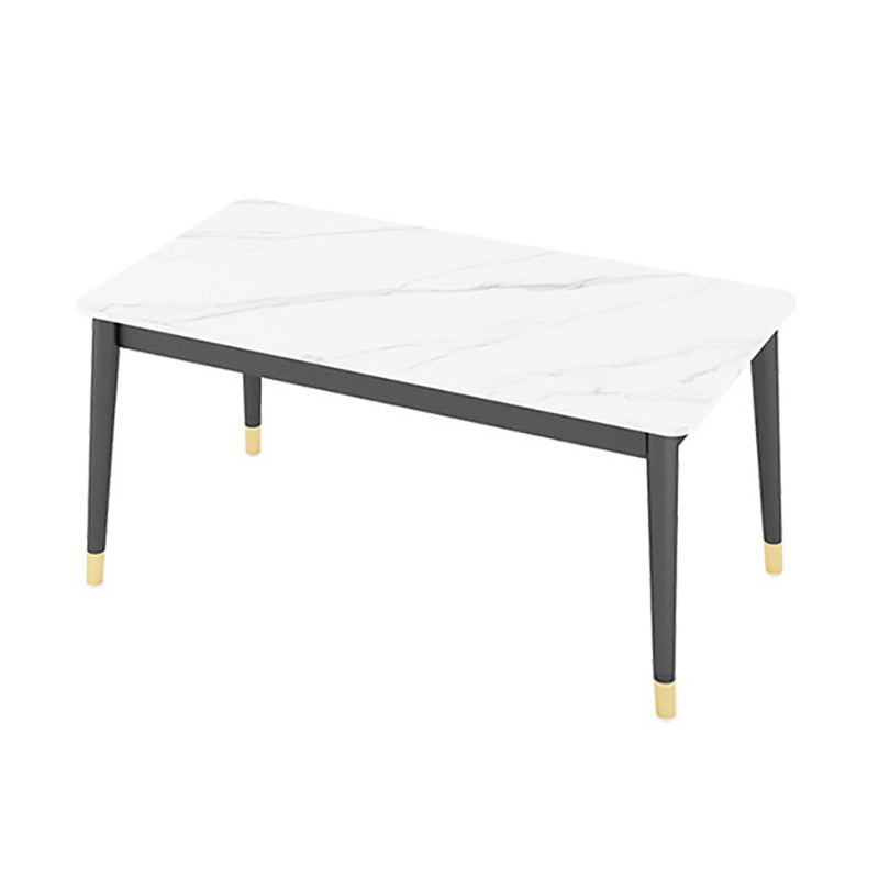 Stone Top Dining Table Rectangle Contemporary Table with 4 Black Legs
