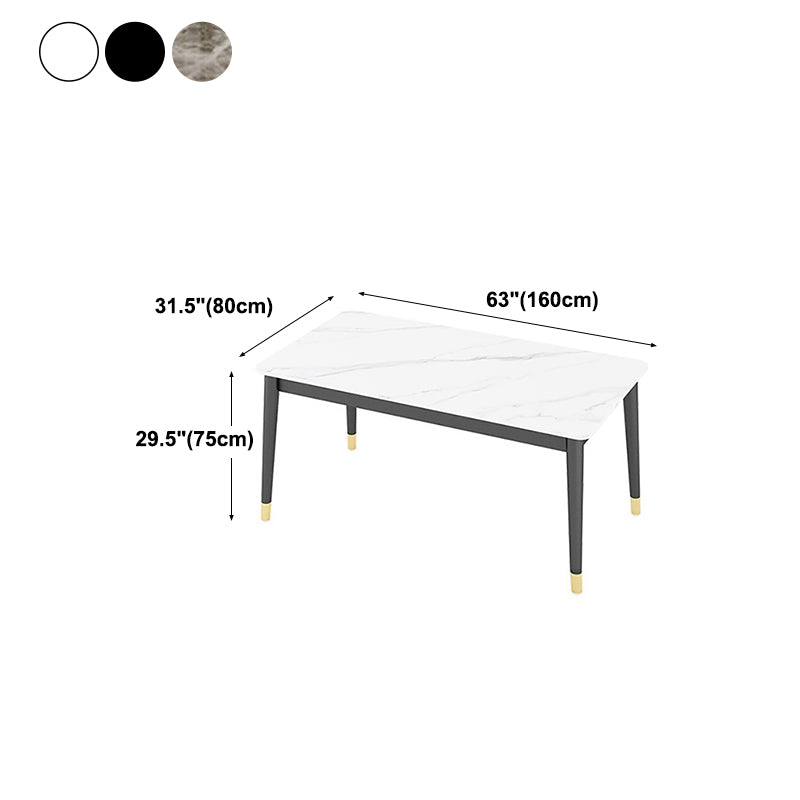 Stone Top Dining Table Rectangle Contemporary Table with 4 Black Legs