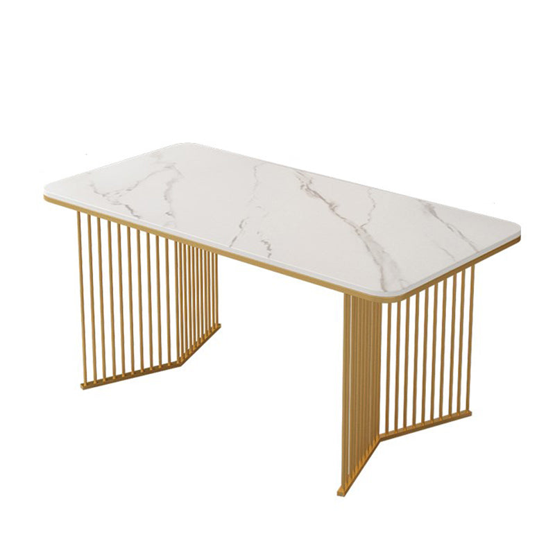 Rectangle Stone Dining table Gold Frame Traditional Luxury Double Pedestal Table