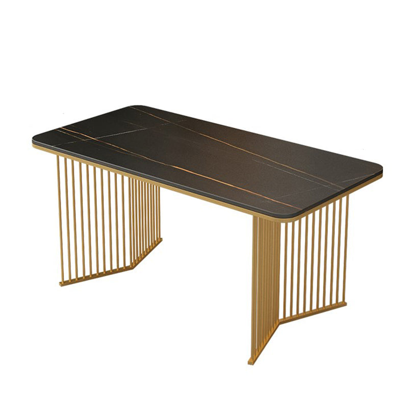 Rectangle Stone Dining table Gold Frame Traditional Luxury Double Pedestal Table