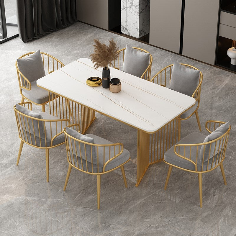 Rectangle Stone Dining table Gold Frame Traditional Luxury Double Pedestal Table