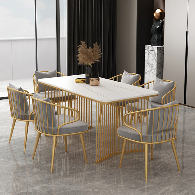 Rectangle Stone Dining table Gold Frame Traditional Luxury Double Pedestal Table