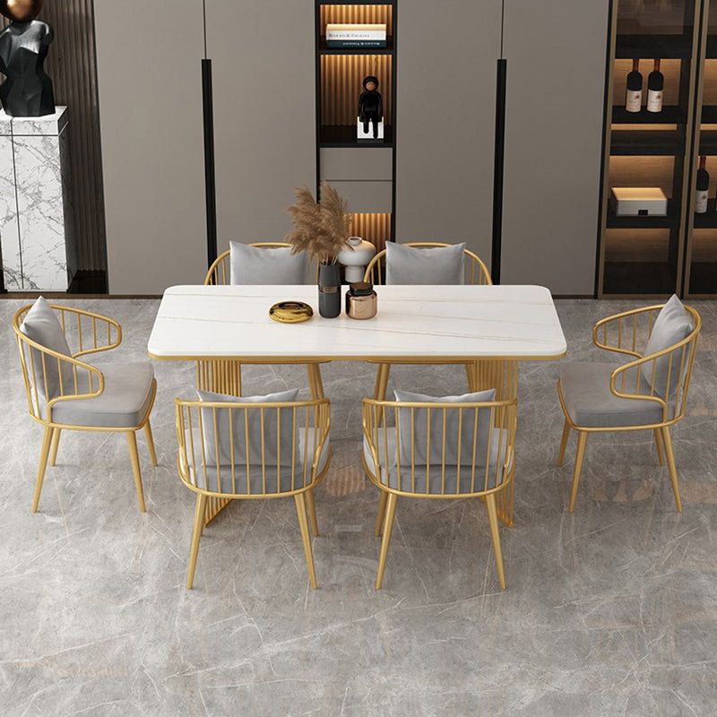 Rectangle Stone Dining table Gold Frame Traditional Luxury Double Pedestal Table