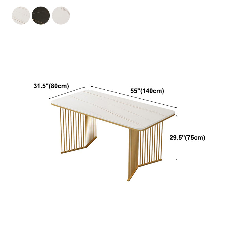 Rectangle Stone Dining table Gold Frame Traditional Luxury Double Pedestal Table