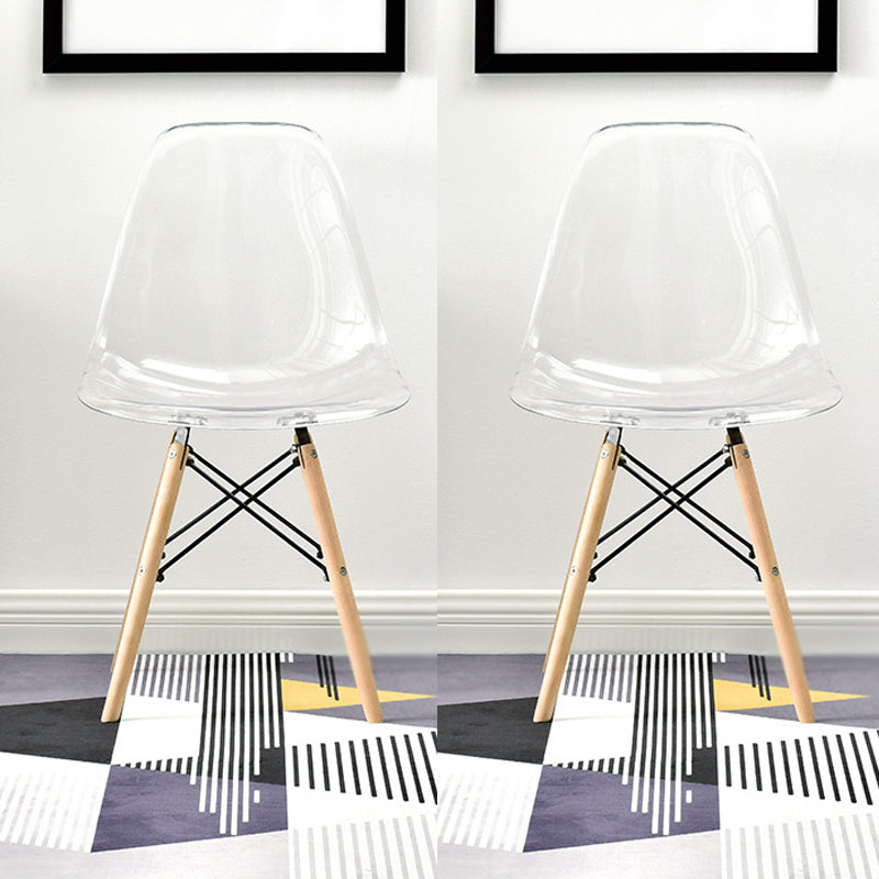 Scandinavian Plastic Dining Room Side Chair Solid Back Chair with Wood Legs