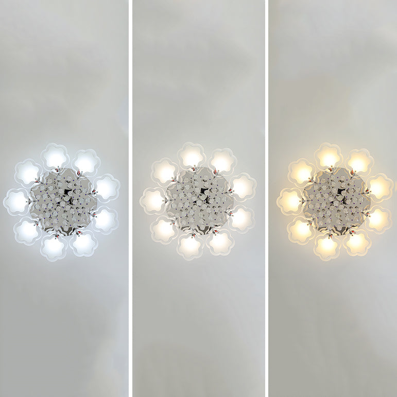 Lámpara de semi rascijada de metal plateada iluminación de techo de dormitorio múltiple con sombra de vidrio