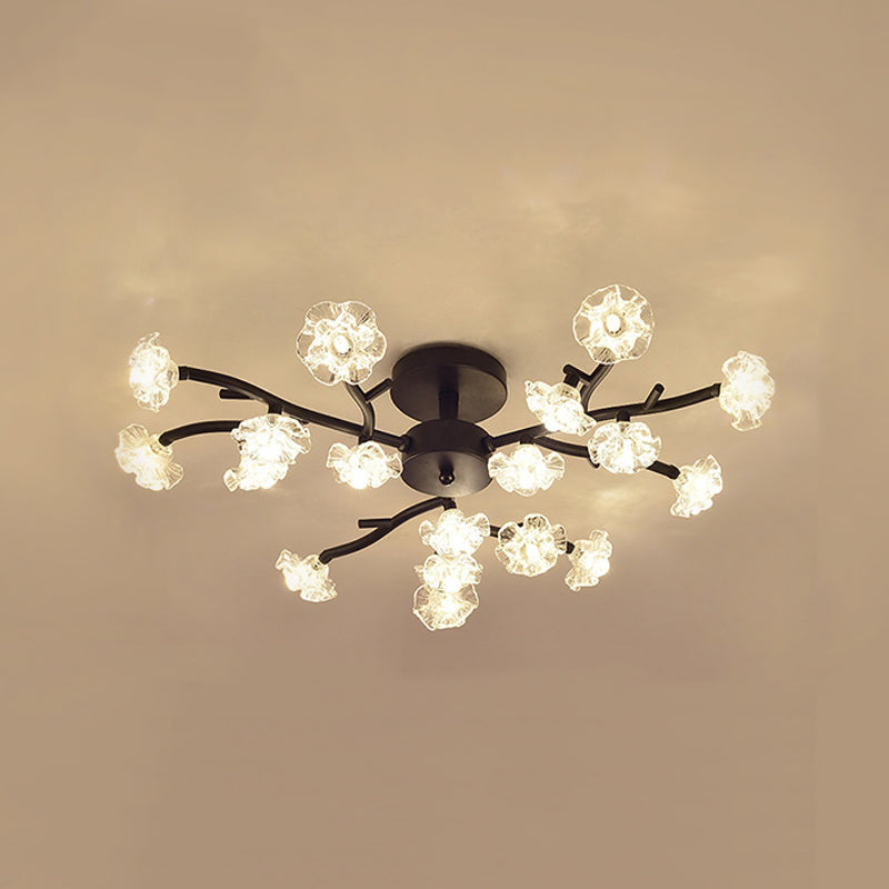 Moderne Metall-Halbblüten-Lampe Mehrköpfe Blumenschlafzimmer Deckenbeleuchtung mit Glasschatten