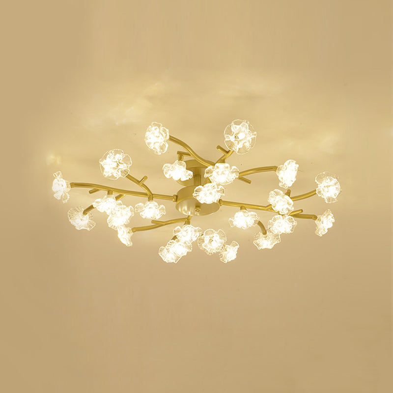 Moderne Metall-Halbblüten-Lampe Mehrköpfe Blumenschlafzimmer Deckenbeleuchtung mit Glasschatten