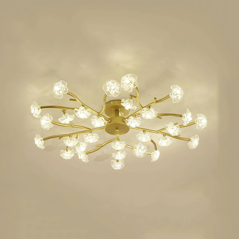 Moderne Metall-Halbblüten-Lampe Mehrköpfe Blumenschlafzimmer Deckenbeleuchtung mit Glasschatten