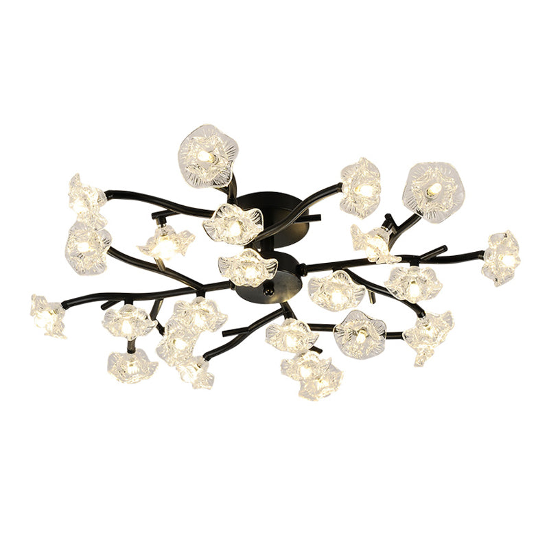 Moderne Metall-Halbblüten-Lampe Mehrköpfe Blumenschlafzimmer Deckenbeleuchtung mit Glasschatten